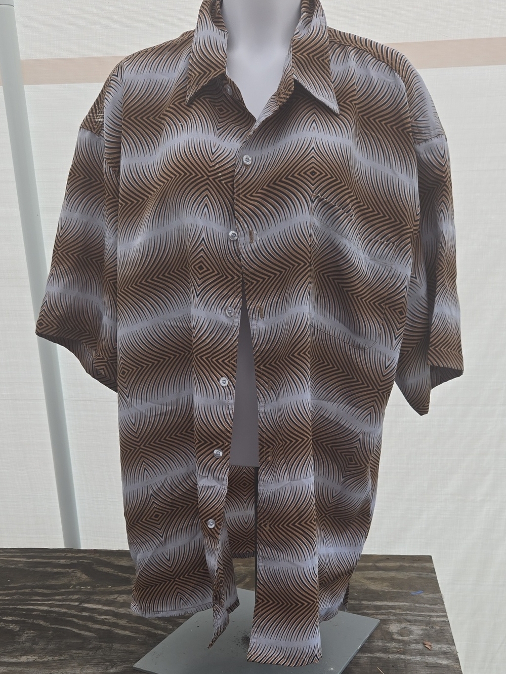 Men's Brown Geometric Short-Sleeve Button-Up Shirt Old SKOOL